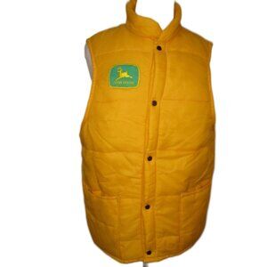 Vintage 70s 80s John Deere Tractor Farmer Western Farm Yellow Puffer Vest
